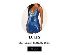 Blue sequins butterfly dress.