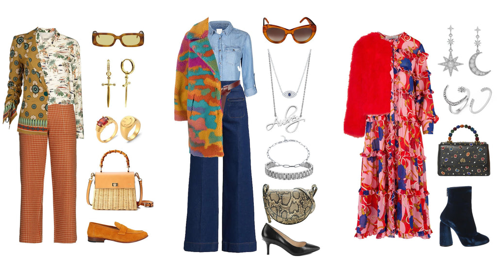 Three maximalist outfit ideas.