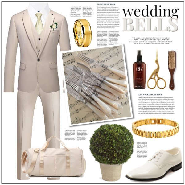 Men's ivory summer wedding suit.