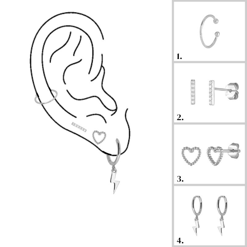 Mulriple Ear Piercings Chart with silver earrings.