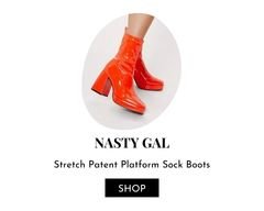 Orange Stretch Patent Platform Sock Boots.