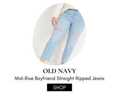 Mid-Rise Boyfriend Straight Ripped Jeans