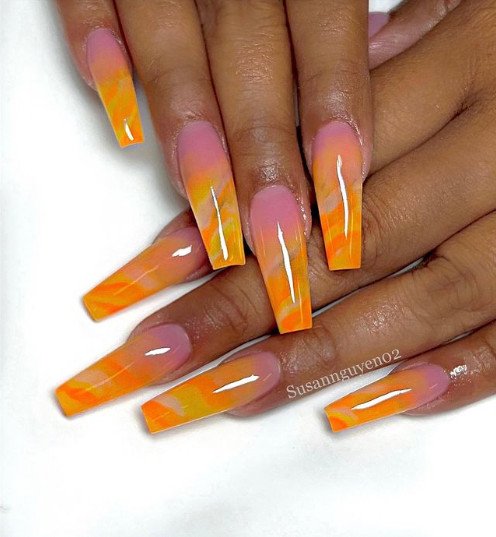 Orange Marble Nails