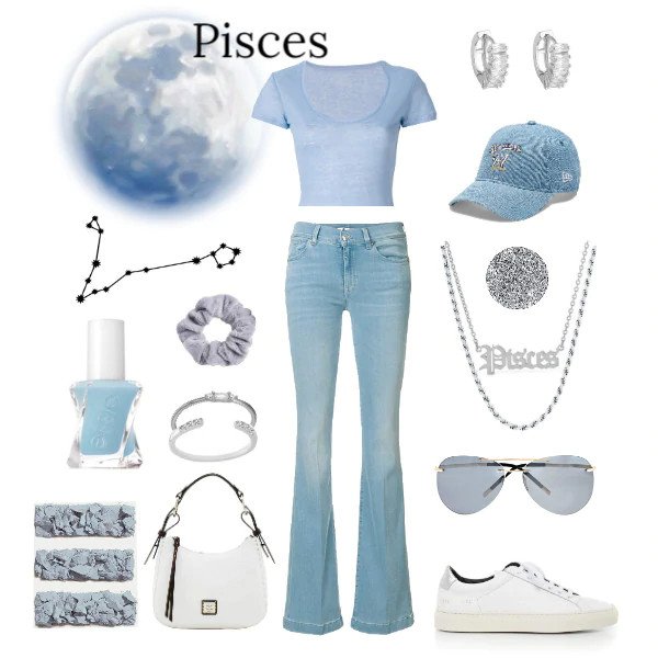 Pisces outfit: Y2K baby blue crop top and flare jeans.