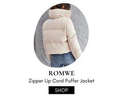 Zipper Up Cord Puffer Jacket