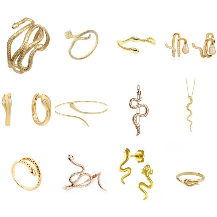 Gold serpent jewelry collection.