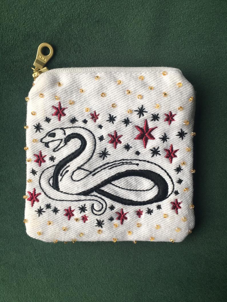 Snake Embroidered Coin Purse