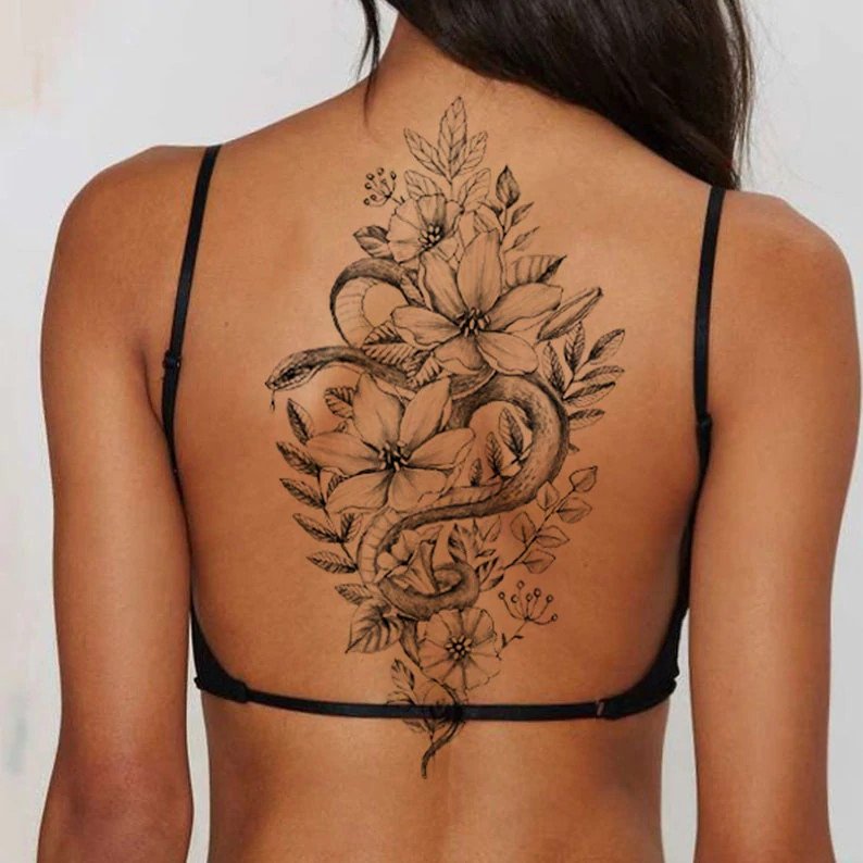 Snake Floral Temporary Tattoo
