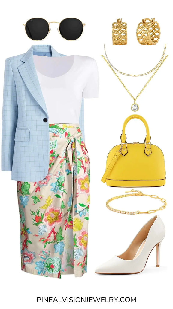 Summer Floral Midi Skirt Office Outfit