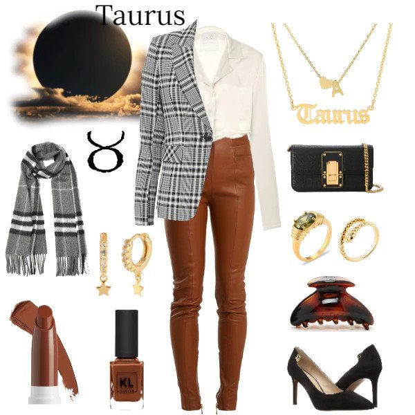 Taurus outfit: leather pants and plaid blazer.