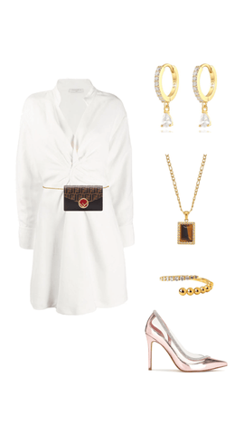 White button down shirt dress party outfit.