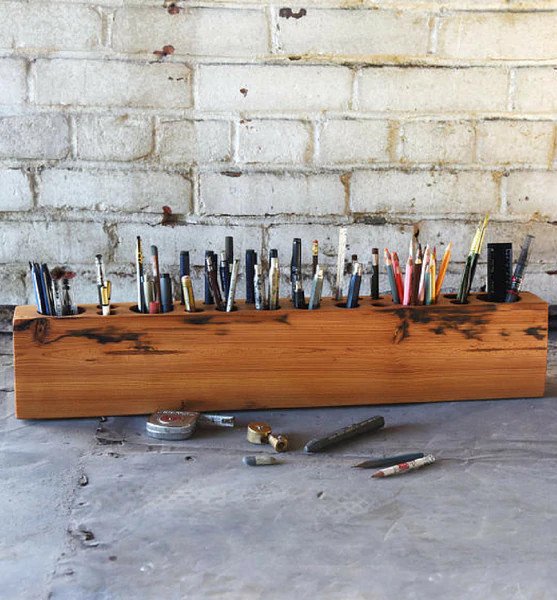 Wood desk pencil organizer.