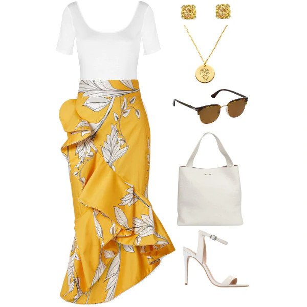Yellow Floral Midi Skirt Outfit.