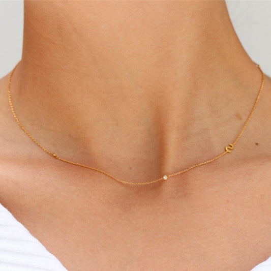 Snake Chain Pearl Initial Gold Necklace