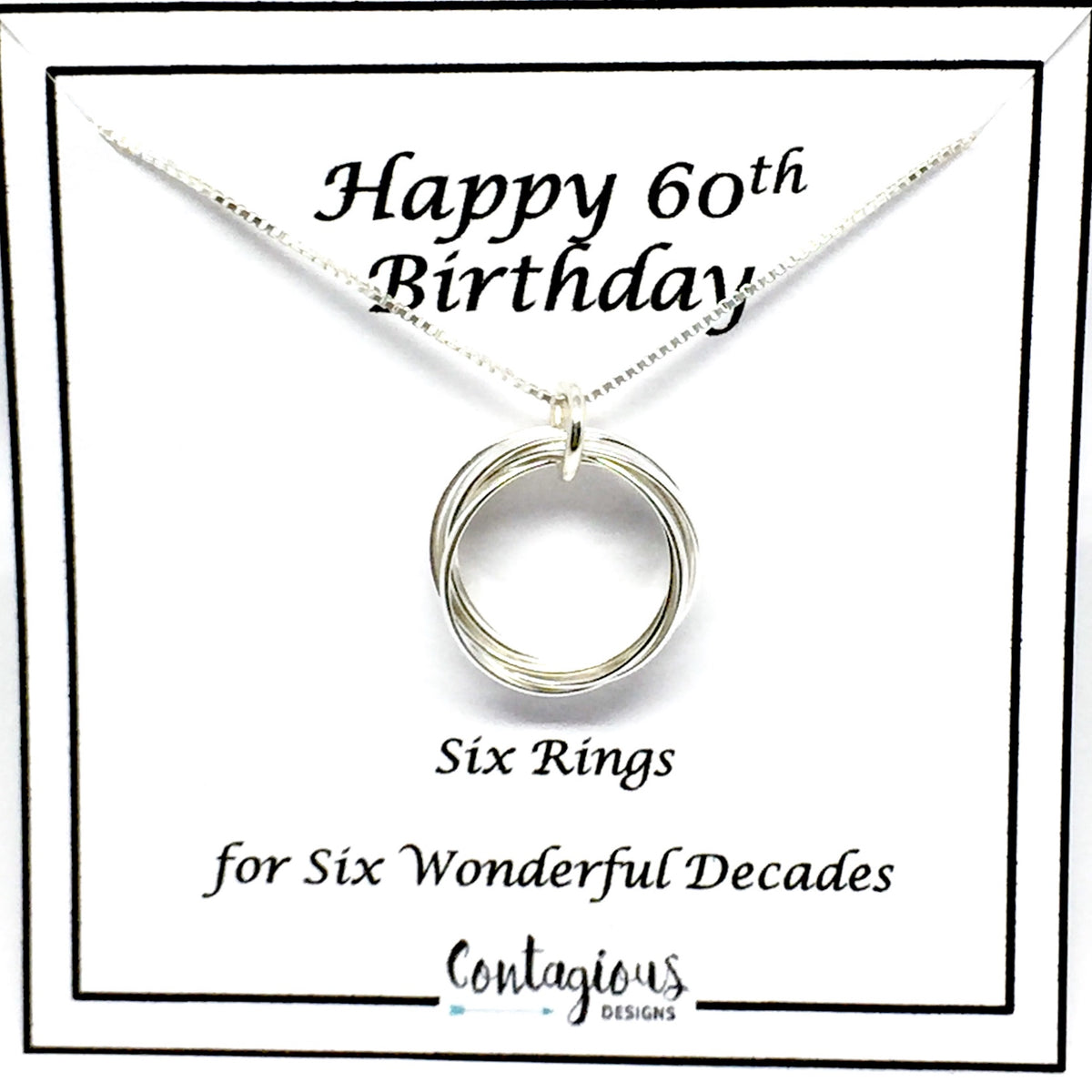 60th Birthday Sterling Silver Six Ring Necklace - Contagious Designs