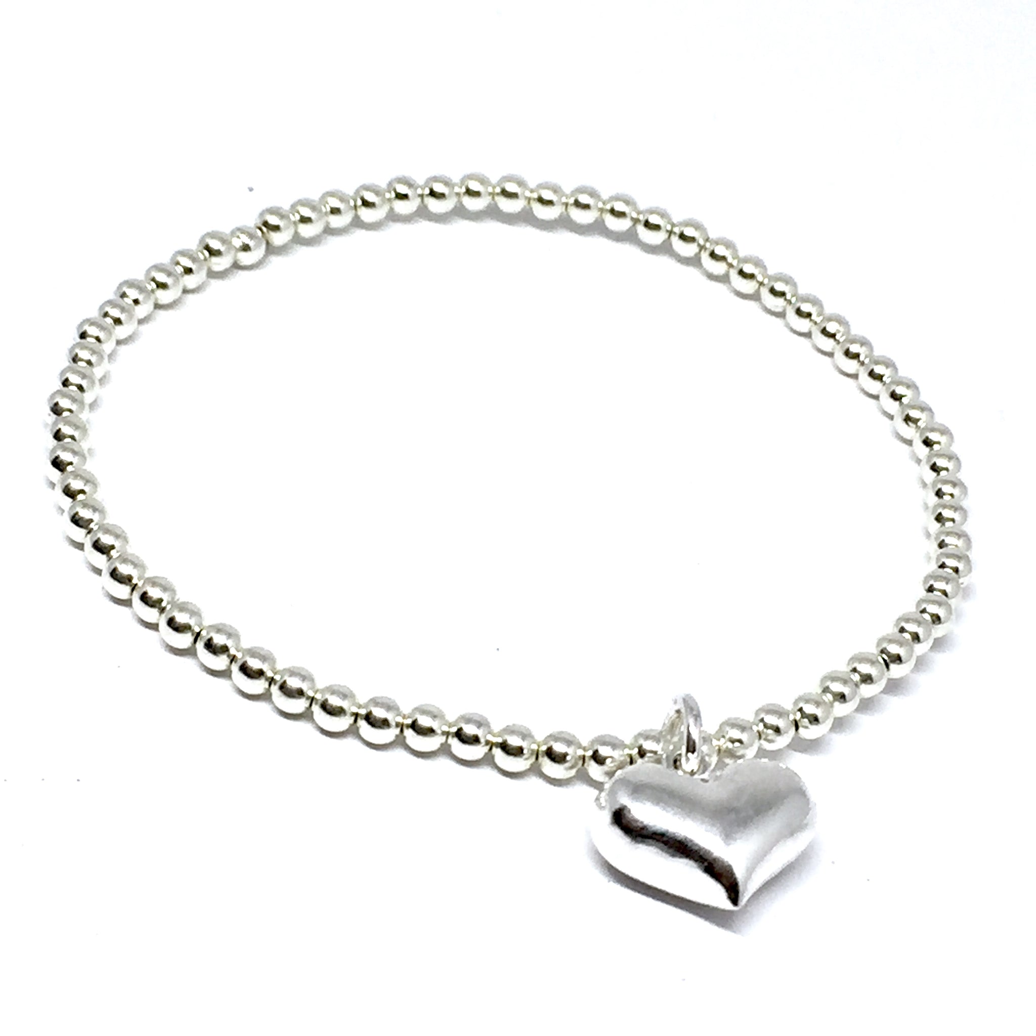 3mm Sterling Silver Puffed Heart Charm Bracelet - Contagious Designs