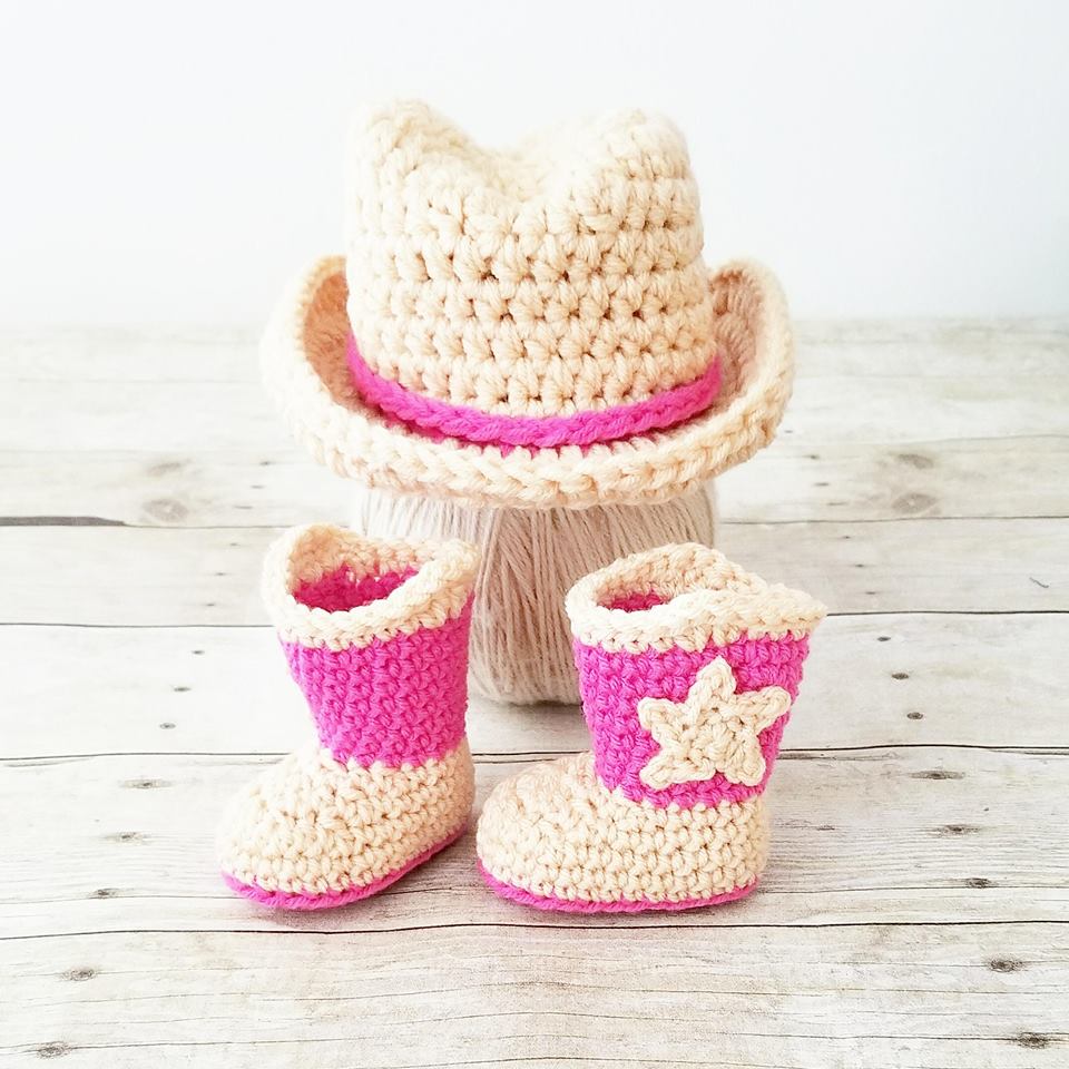 Crochet Baby Cowboy Hat Boots Set Cowgirl Country Infant Newborn