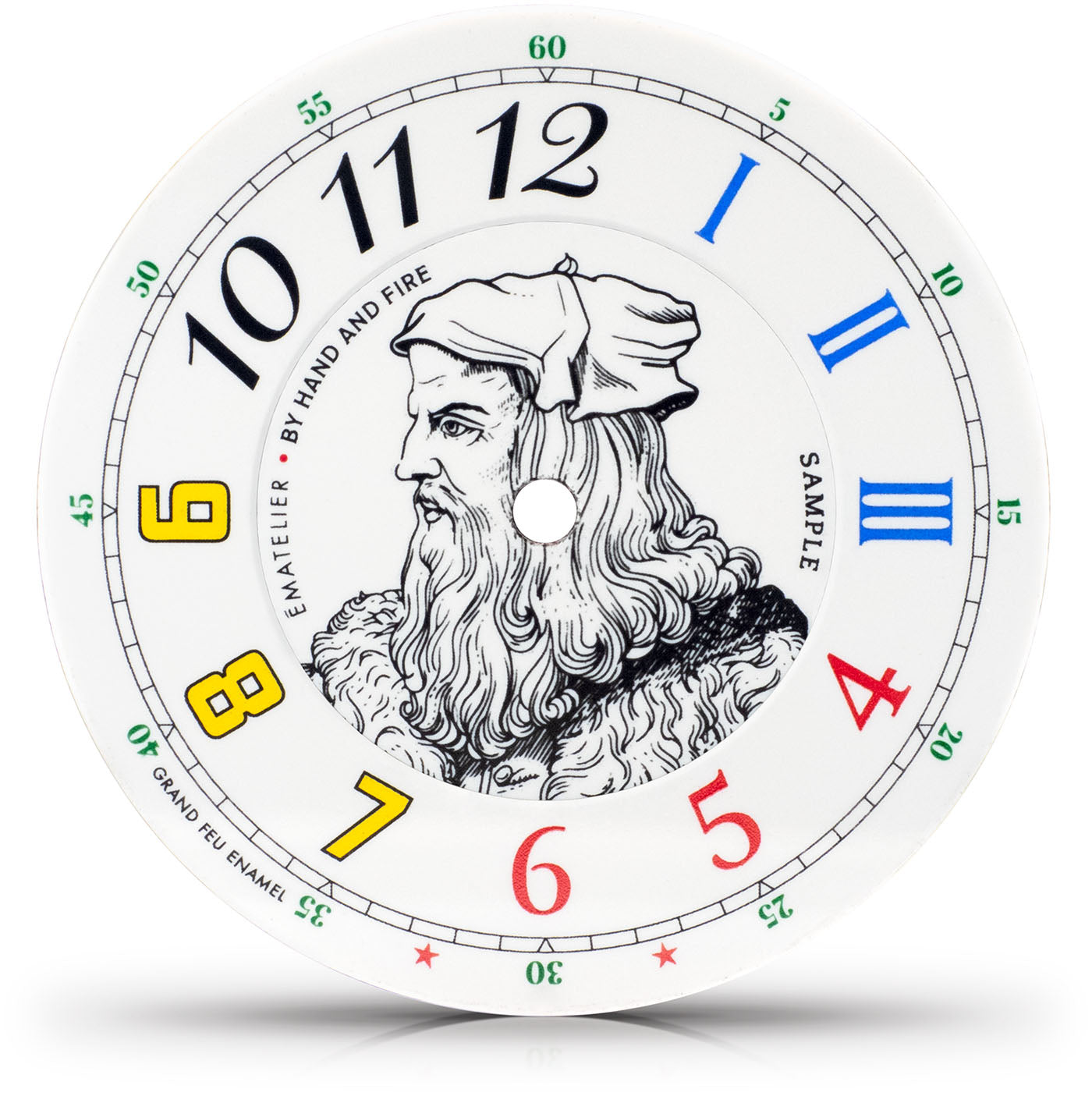 Sample enamelled watch dial with multiple features
