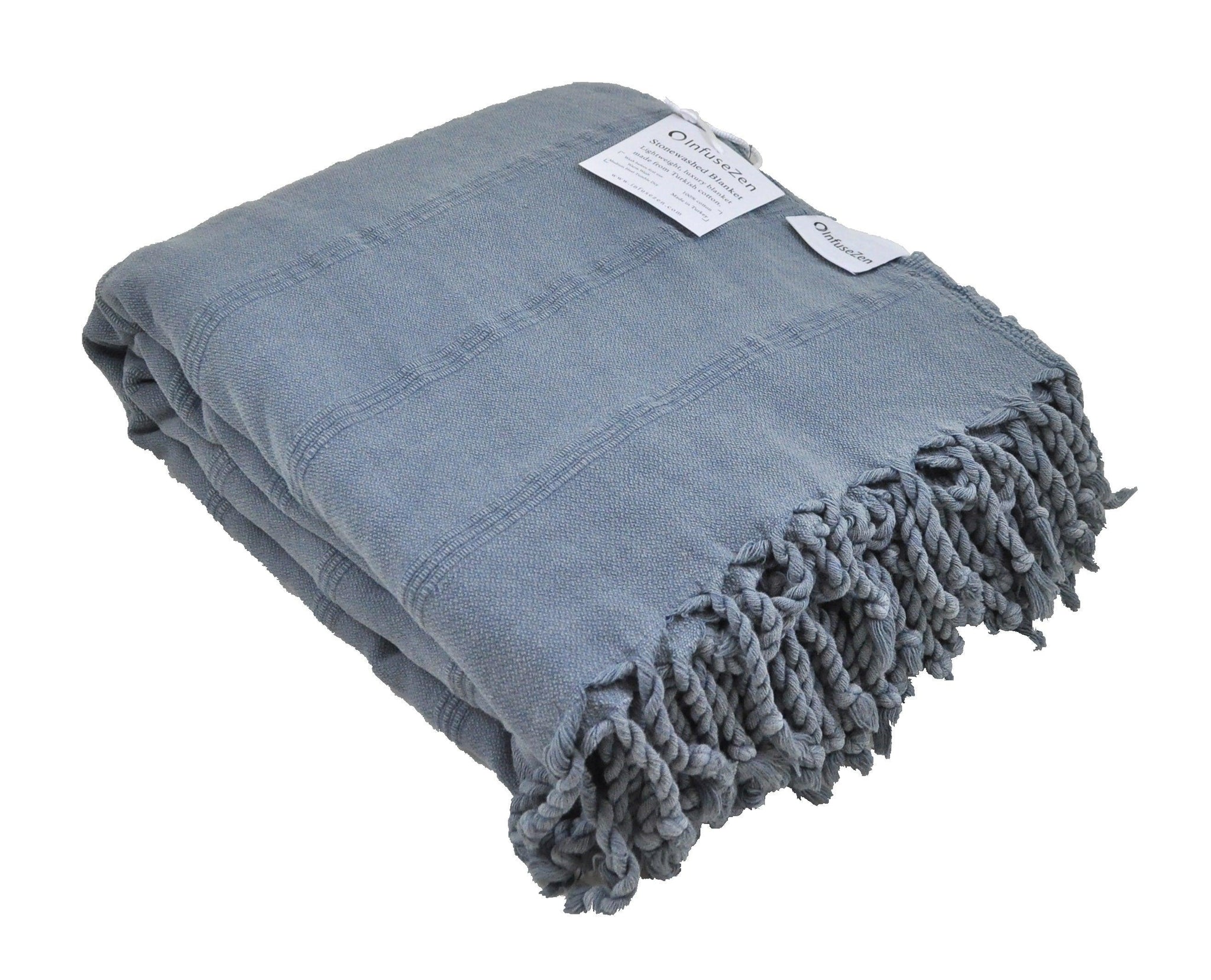 Large Denim Blue Grey Stonewashed Thin Turkish Throw Blanket InfuseZen