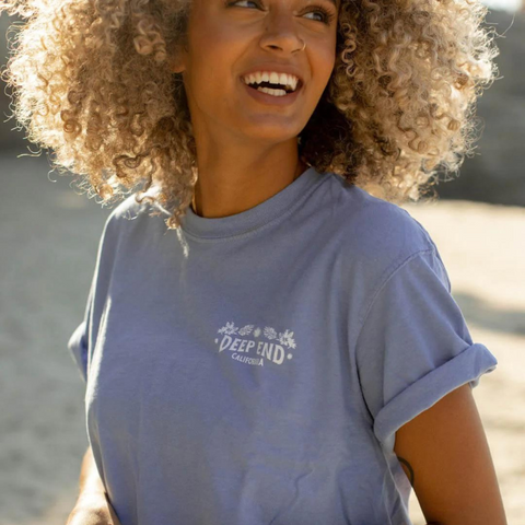 An image of the California Open Water Swimming Vintage Tee on a model