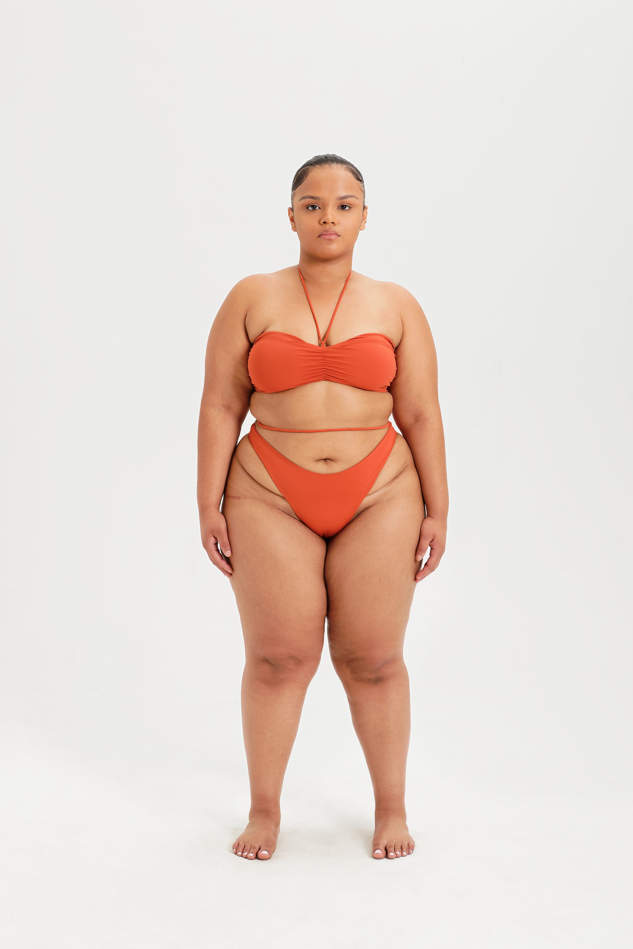 Orange & Black Tabbed Brazilian One-Piece Swimsuit With Belly Cutout  Wild-Orange Ivy Strap - Brand Rio de Sol