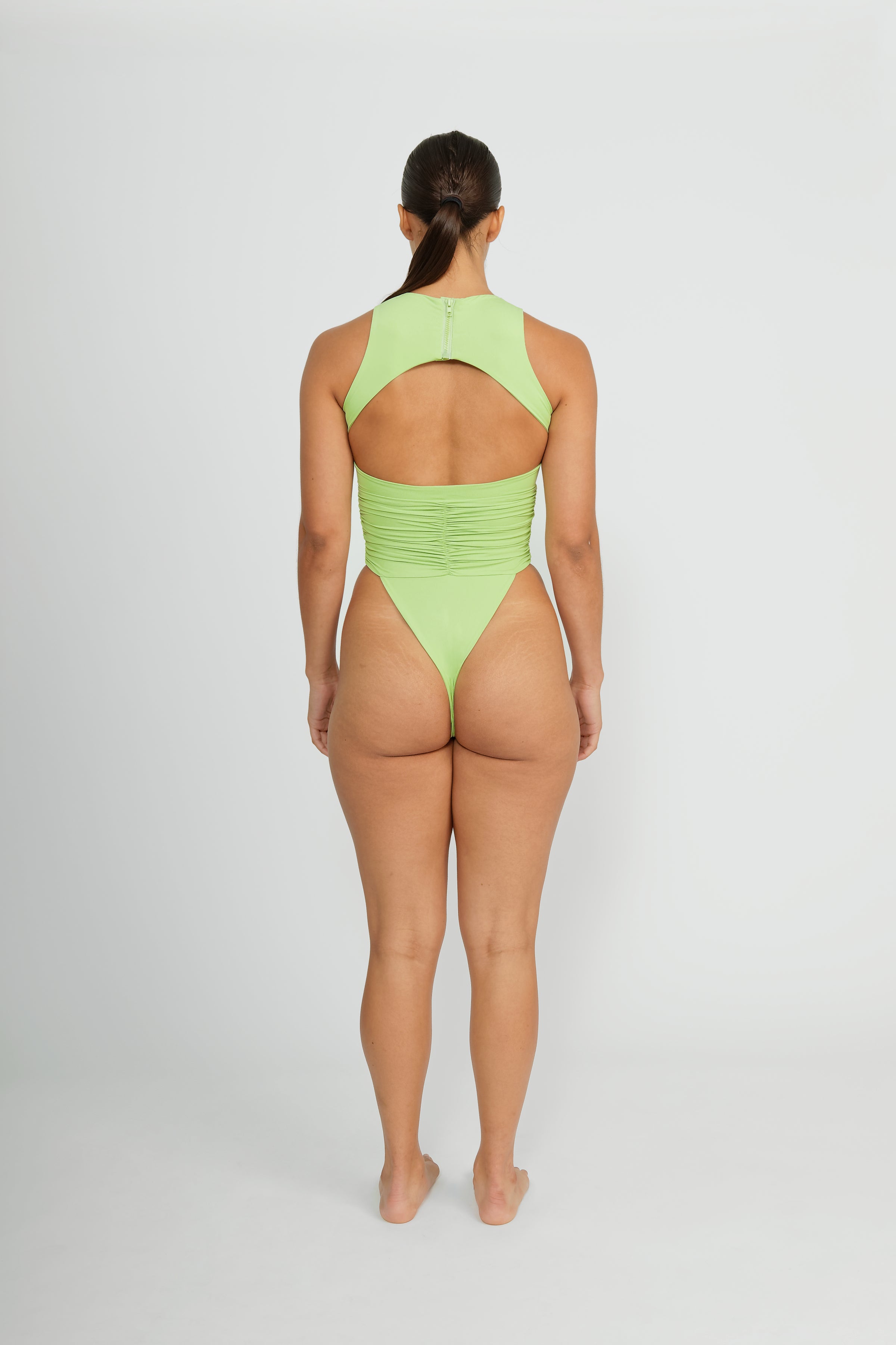 One piece swimsuit - strapless swimsuit - shiny green color – YaelAdmoni