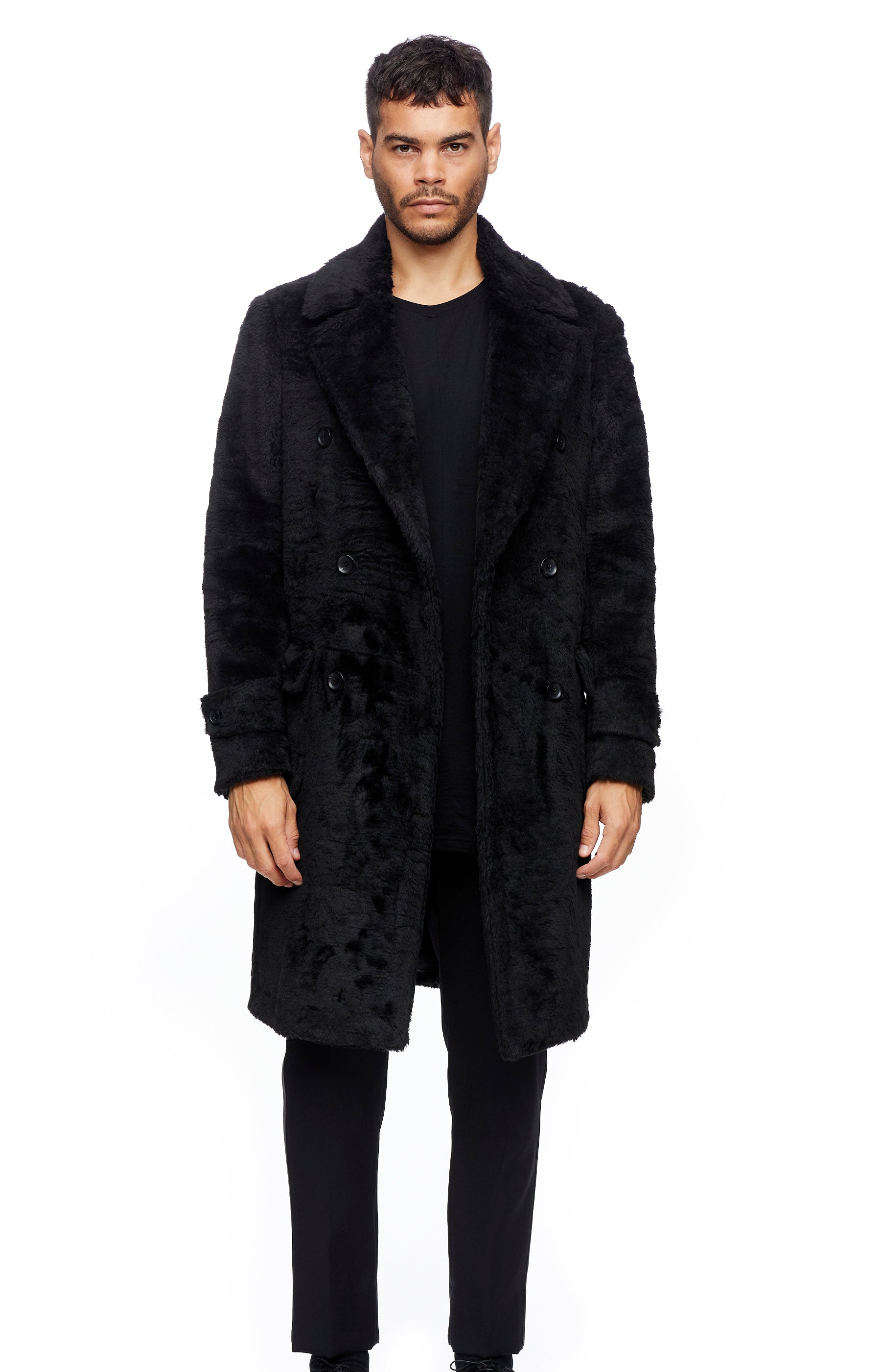 Black Fur Double Breasted Overcoat – MNDATORY