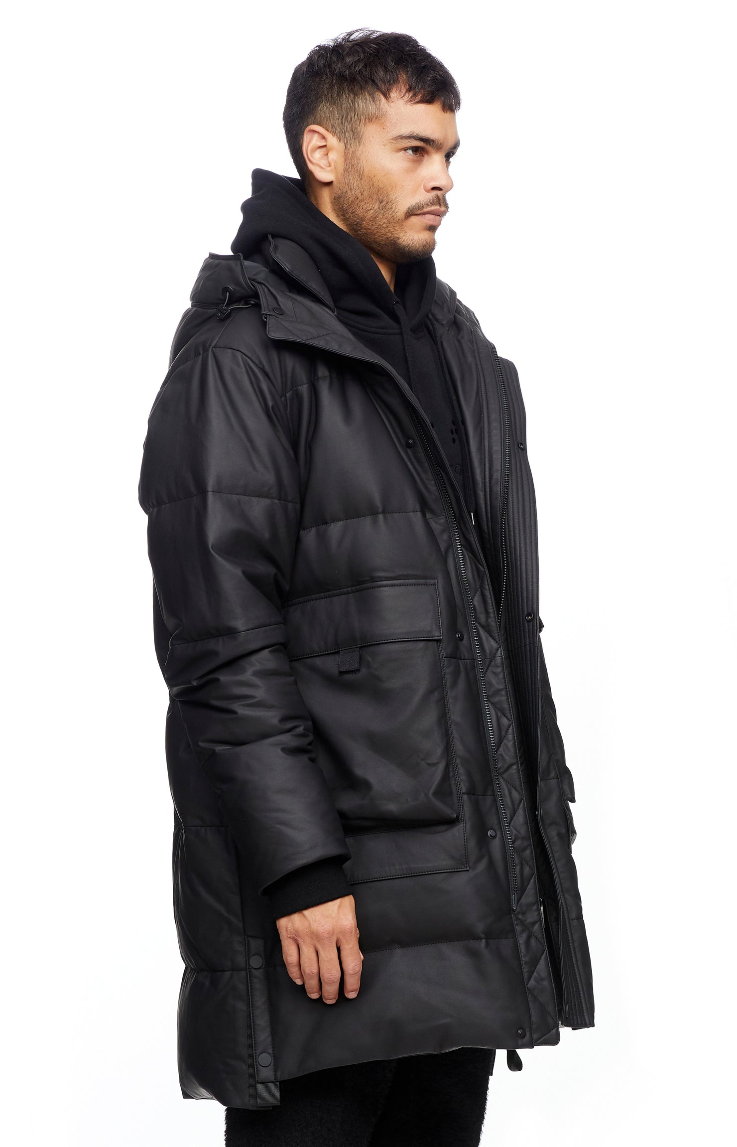 Black Leather Puffer Jacket – MNDATORY