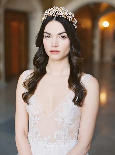 BEATRICE | Pearl Bridal Crown with Flowers | Noon on the Moon
