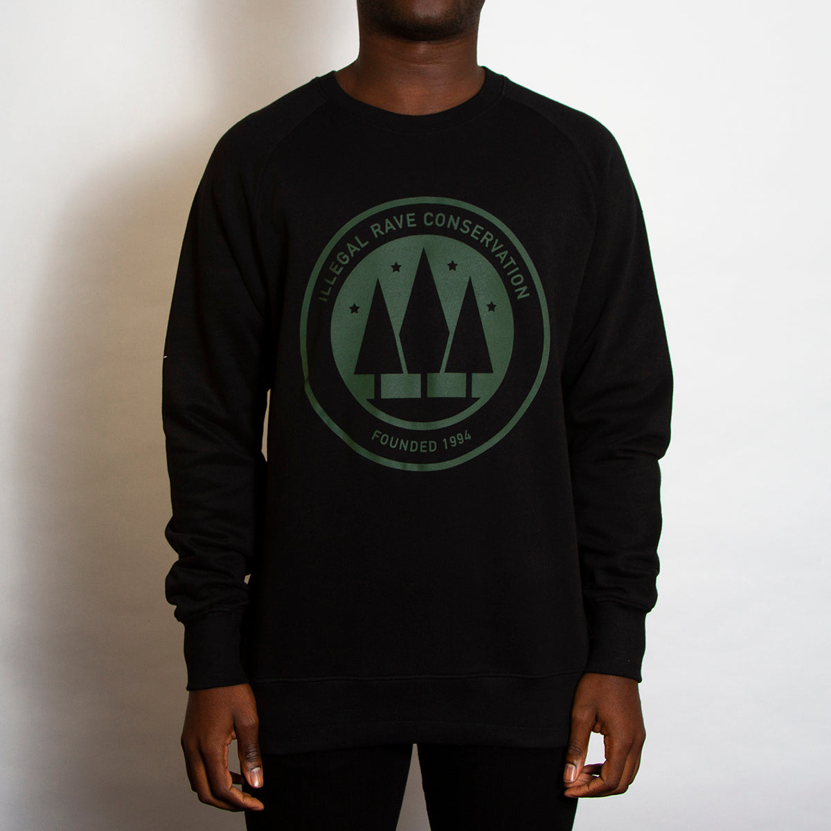 Green Print Illegal Rave Conservation Sweatshirt Black