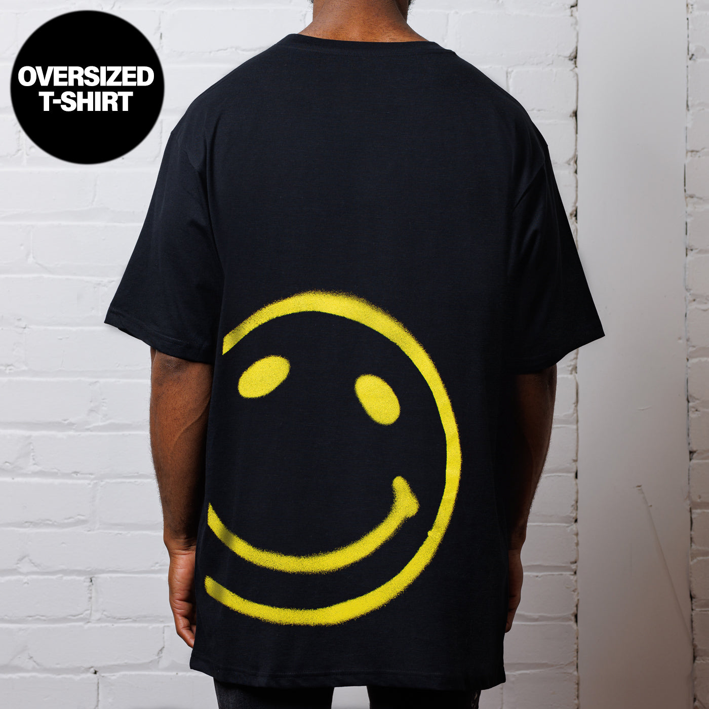 Mega Side Smiley Back Oversized Tshirt Black