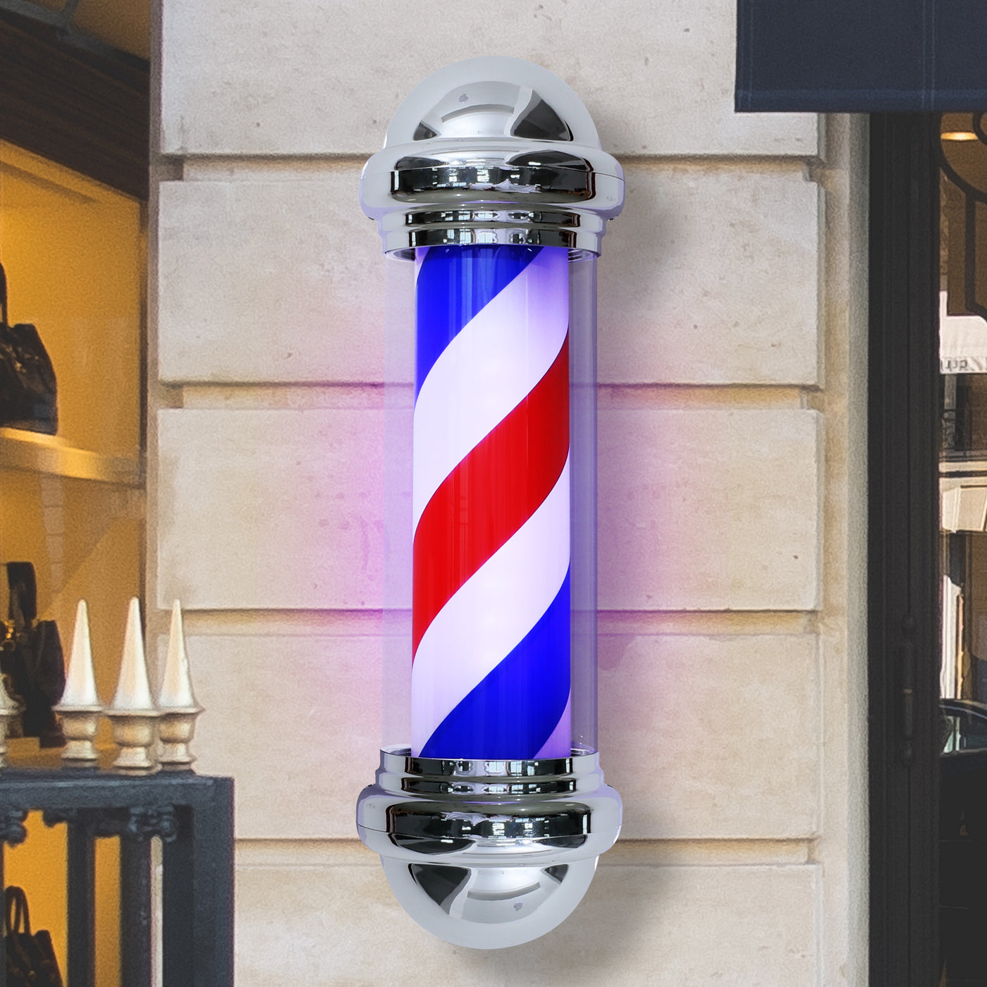 BarberPub Barber Pole Red/Pink&Blue/Black&White Stripes Rotating Metal ...