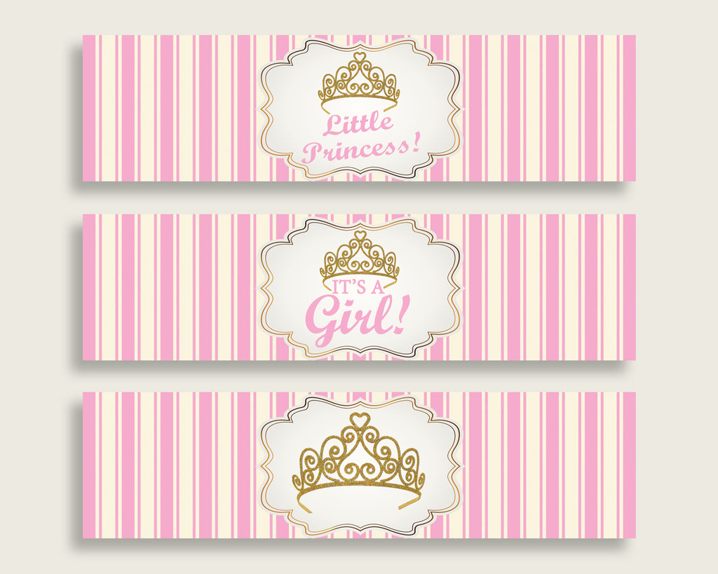 Pink Gold Water Bottle Labels Printable, Royal Princess Water Bottle Wraps,  Royal Princess Baby Shower Girl Bottle Wrappers, Instant rp23 With Baby Shower Water Bottle Labels Template