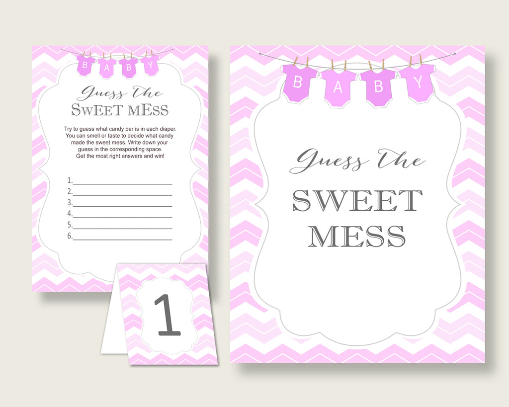 Chevron Guessing Game Baby Shower Girl Pink White Guess The Sweet Mes Studio 118