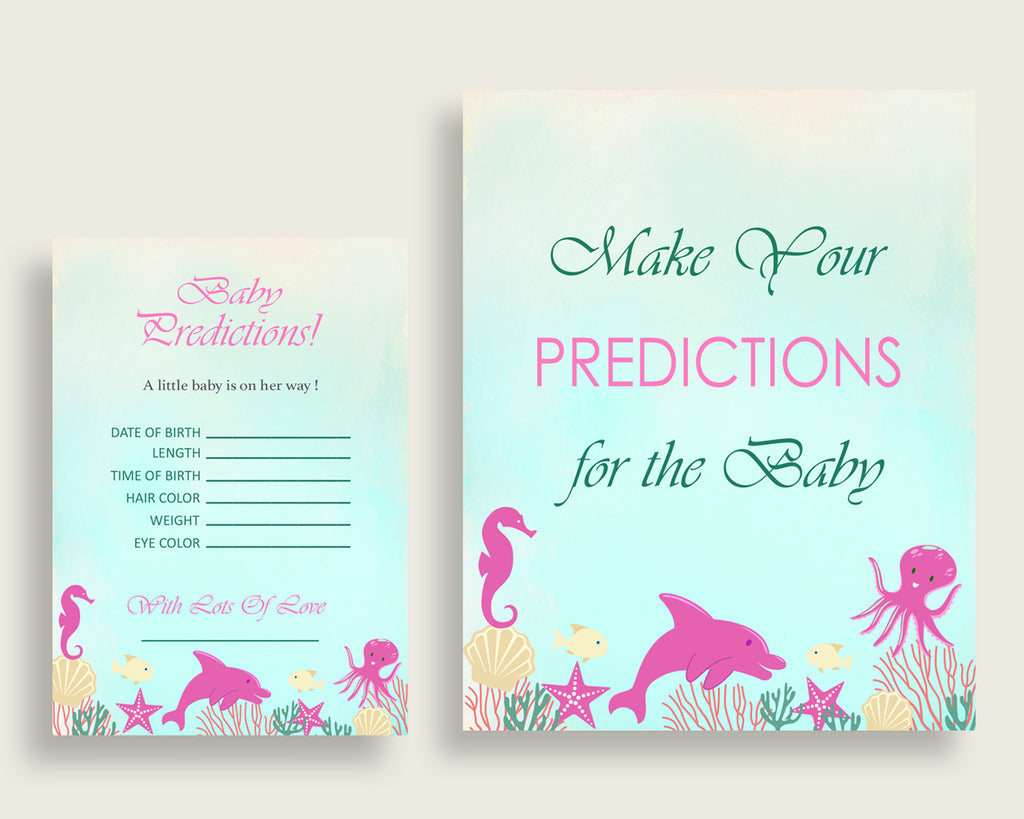 Under The Sea Baby Shower Prediction Cards Sign Printable Pink Gree Studio 118