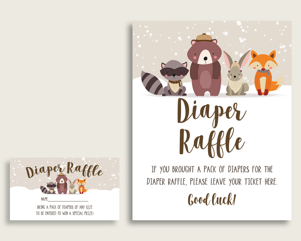 winter woodland baby shower diaper raffle tickets game gender neutral studio 118