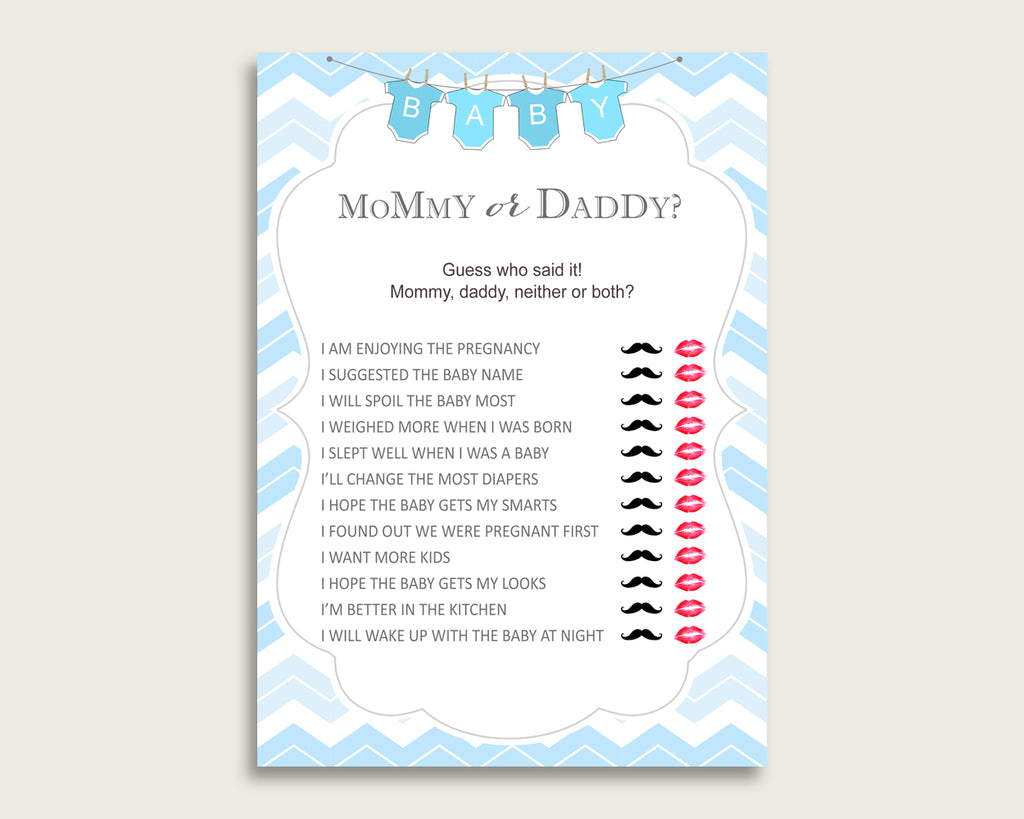 Blue White Mommy Or Daddy Baby Shower Boy Game Printable Chevron Gues Studio 118