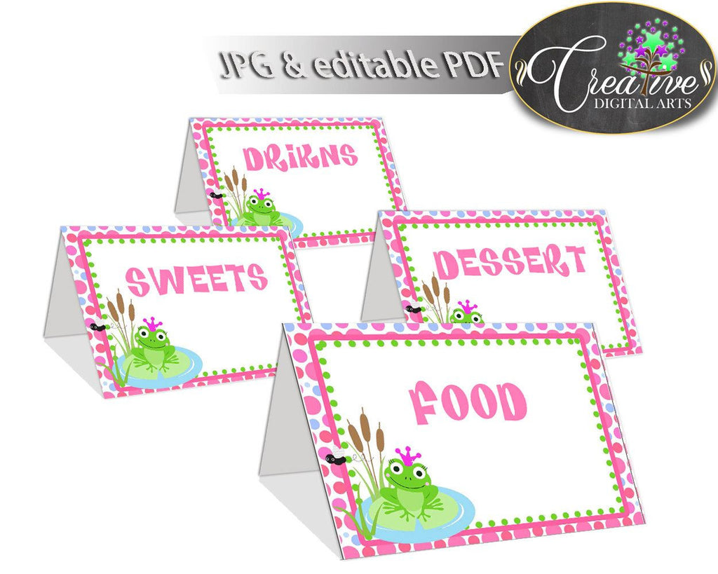 Green And Pink Baby Shower Frogger Editable Name Signs Editable