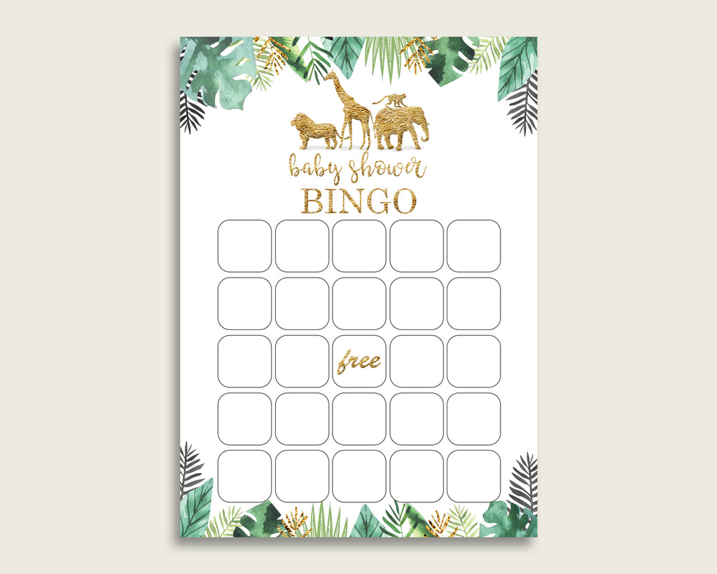 Gold Green Baby Shower Bingo Blank Game Printable Jungle Baby Shower Studio 118 Perfect to pop in with a baby gift basket or hamper. gold green baby shower bingo blank game