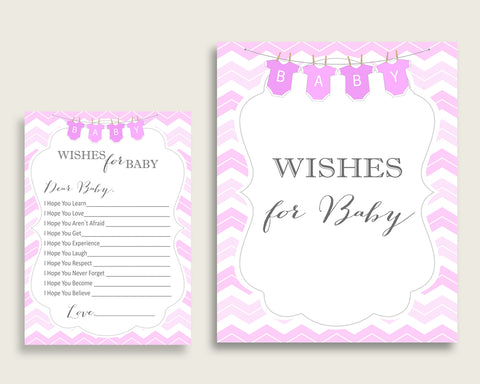 Pink White Wishes For Baby Cards Sign Chevron Baby Shower Girl