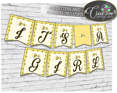 baby shower banner decoration printable with yellow bee all letters