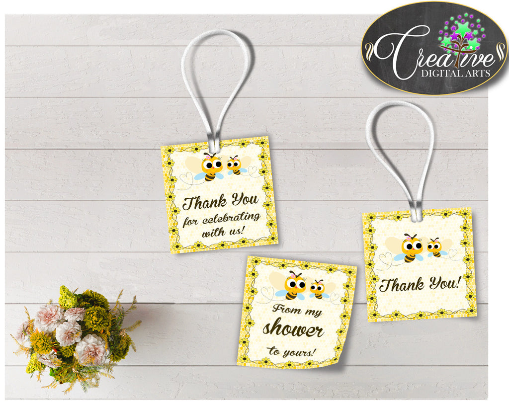 Baby shower THANK YOU favor tags printable with yellow bees for boys a - Studio 118