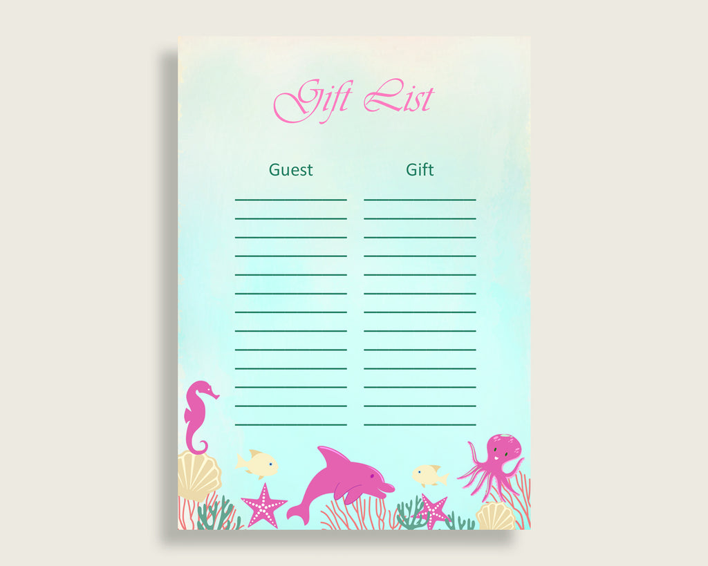 Under The Sea Baby Shower Gift List Pink Green Gift List Printable