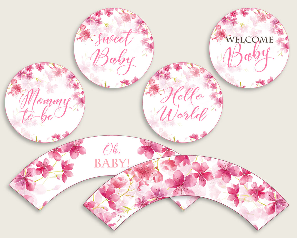 Cherry Blossom Cupcake Toppers Pink White Cupcake Wrappers Toppers W Studio 118