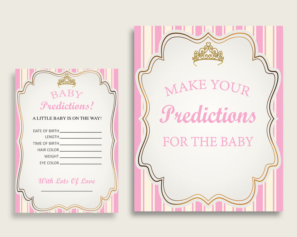 Royal Princess Baby Shower Prediction Cards Sign Printable Pink Gol Studio 118