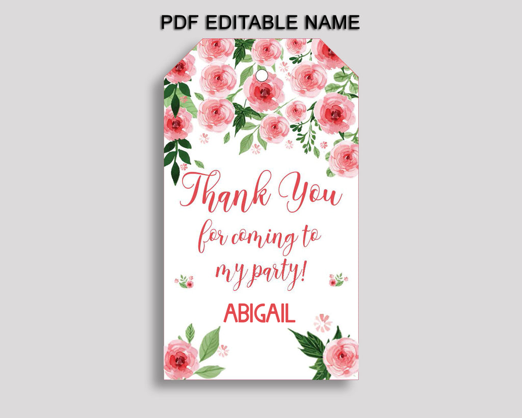 Pink Flowers Name s Template Summer Wedding Watercolor Floral Gift s Printable Botanical Favor s Editable Digital Download 1w152 Templates Paper Party Supplies Puhlsphotography Com