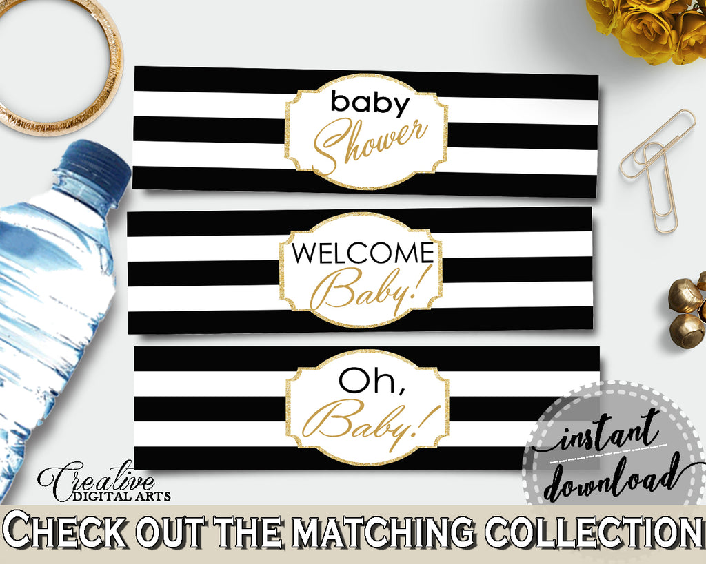 Baby shower WATER BOTTLE LABELS printable with black white stripes color  theme, digital files Pdf Jpg, instant download - bs23 Within Baby Shower Water Bottle Labels Template