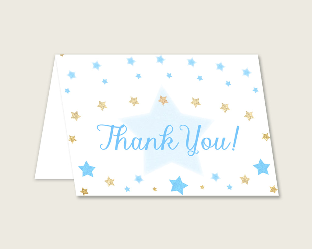 Blue Gold Thank You Cards Printable Stars Baby Shower Thank You