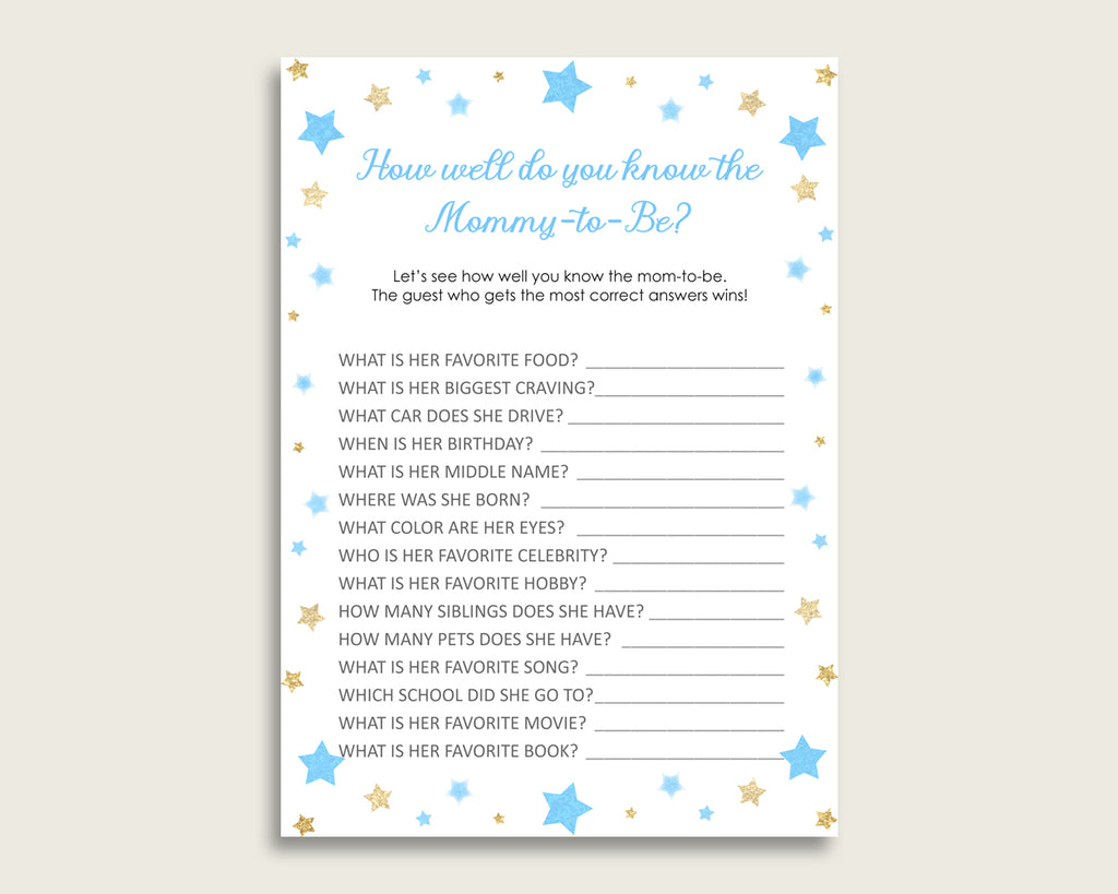 Blue Gold How Well Do You Know Mommy Game Stars Baby Shower Boy