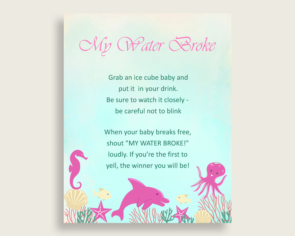 Under The Sea Baby Shower My Water Broke Game Printable Pink Green Ic Studio 118